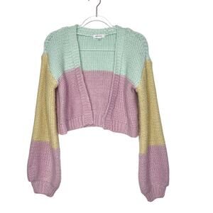STITCH & PINE Colorblock Cropped Open Cardigan Sweater Knitted Multicolor Size M